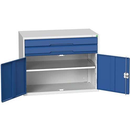 Dílenská zásuvková skříň Bott Verso, 80 x 105 x 55 cm, 2 zásuvky, 1 skříňka, šedá-modrá
