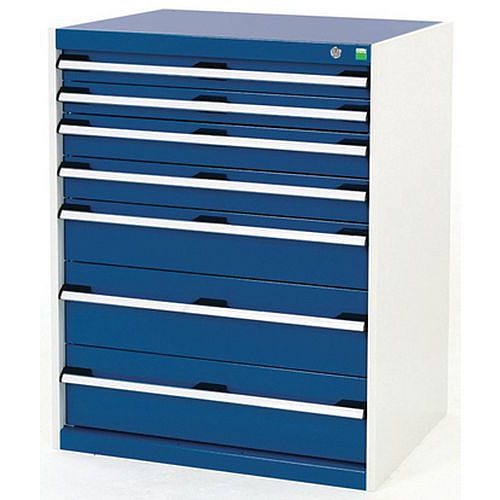 Dílenská zásuvková skříň Bott Cubio, 100 x 80 x 52,5 cm, 7 zásuvek, šedá-modrá