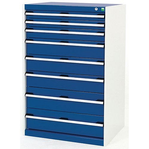 Dílenská zásuvková skříň Bott Cubio, 120 x 80 x 52,5 cm, 8 zásuvek, šedá-modrá