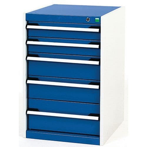 Dílenská zásuvková skříň Bott Cubio, 80 x 52,5 x 65 cm, 5 zásuvek, šedá-modrá