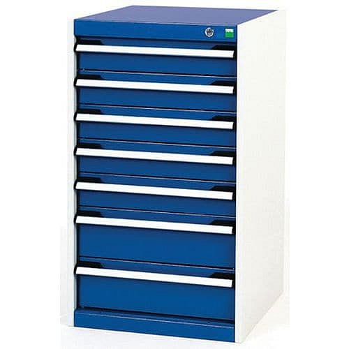 Dílenská zásuvková skříň Bott Cubio, 90 x 52,5 x 65 cm, 7 zásuvek, šedá-modrá