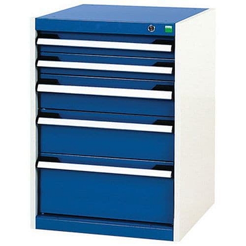 Dílenská zásuvková skříň Bott Cubio, 60 x 52,5 x 65 cm, 5 zásuvek, šedá-modrá