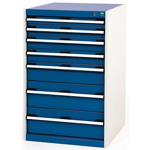 Dílenská zásuvková skříň Bott Cubio, 100 x 65 x 65 cm, 7 zásuvek, šedá-modrá