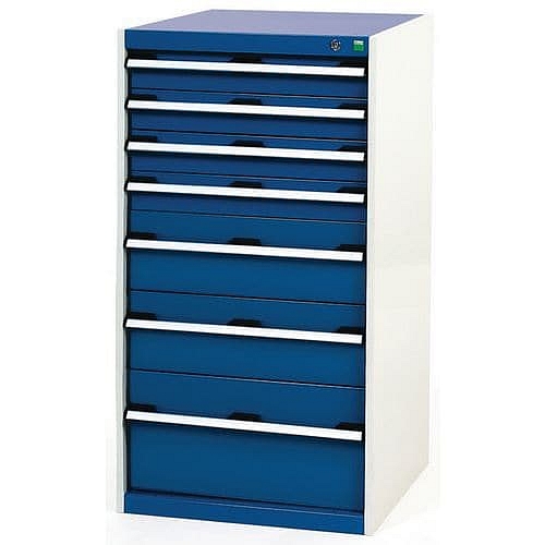 Dílenská zásuvková skříň Bott Cubio, 120 x 65 x 65 cm, 7 zásuvek, šedá-modrá