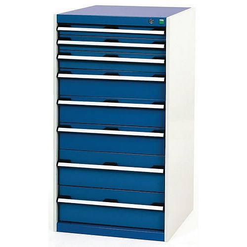 Dílenská zásuvková skříň Bott Cubio, 120 x 65 x 65 cm, 8 zásuvek, šedá-modrá