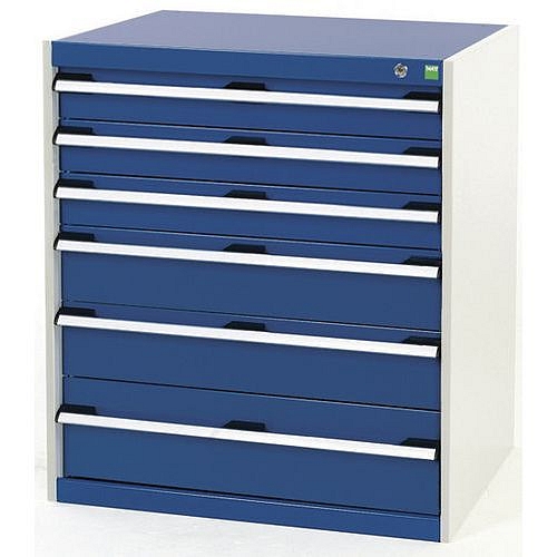 Dílenská zásuvková skříň Bott Cubio, 90 x 80 x 65 cm, 6 zásuvek, šedá-modrá