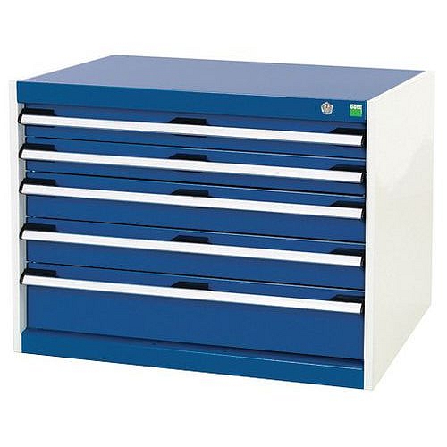 Dílenská zásuvková skříň Bott Cubio, 60 x 80 x 65 cm, 5 zásuvek, šedá-modrá