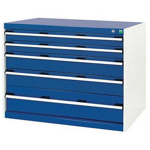 Dílenská zásuvková skříň Bott Cubio, 80 x 105 x 65 cm, 5 zásuvek, šedá-modrá