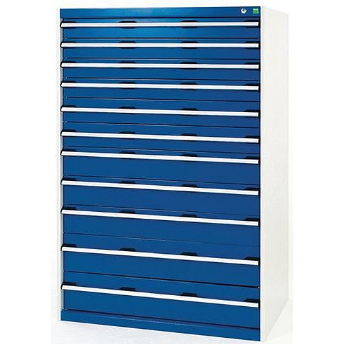 Dílenská zásuvková skříň Bott Cubio, 160 x 105 x 65 cm, 11 zásuvek, šedá-modrá