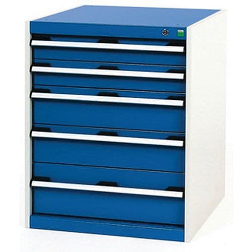 Dílenská zásuvková skříň Bott Cubio, 80 x 65 x 75 cm, 5 zásuvek, šedá-modrá