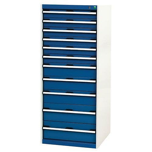 Dílenská zásuvková skříň Bott Cubio, 160 x 65 x 75 cm, 11 zásuvek, šedá-modrá
