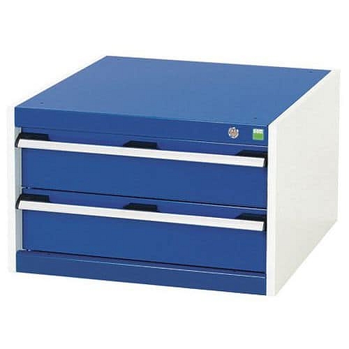 Dílenská zásuvková skříň Bott Cubio, 40 x 65 x 75 cm, 2 zásuvky, šedá-modrá