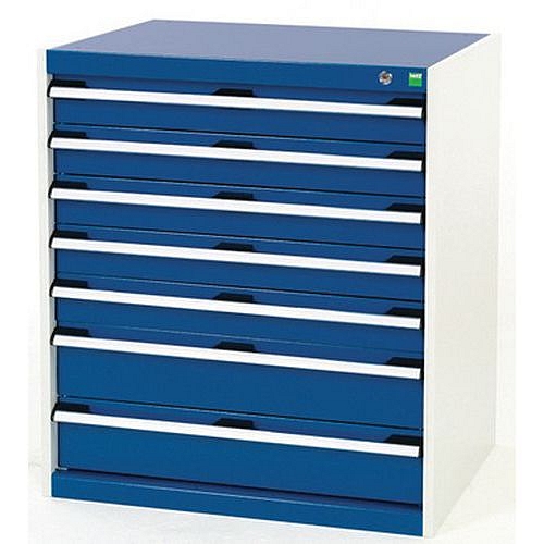 Dílenská zásuvková skříň Bott Cubio, 90 x 80 x 75 cm, 7 zásuvek, šedá-modrá