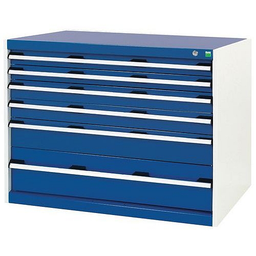 Dílenská zásuvková skříň Bott Cubio, 80 x 105 x 75 cm, 6 zásuvek, šedá-modrá