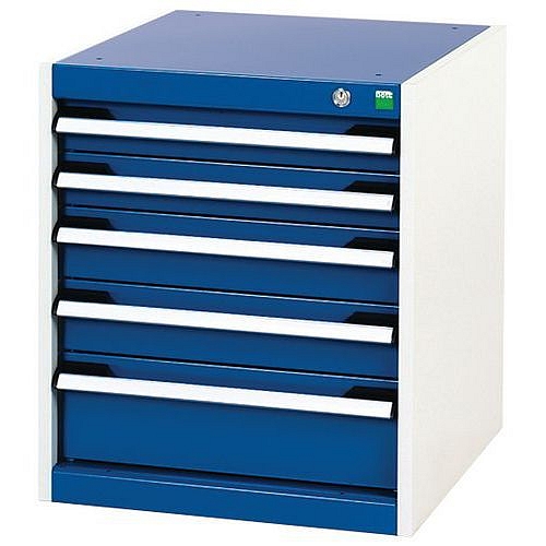 Dílenská zásuvková skříň Bott Cubio, 60 x 52,5 x 52,5 cm, 5 zásuvek, šedá-modrá