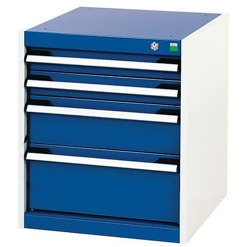 Dílenská zásuvková skříň Bott Cubio, 60 x 52,5 x 52,5 cm, 4 zásuvky, šedá-modrá