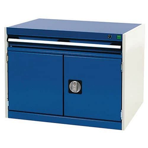 Dílenská zásuvková skříň Bott Cubio, 60 x 80 x 52,5 cm, 1 zásuvka, 1 skříňka, šedá-modrá