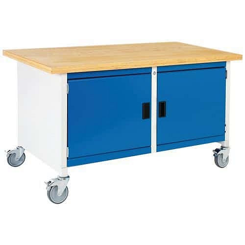 Mobilní dílenský stůl Bott Cubio Storage, 84 x 150 x 75 cm, 2 skříňky, multiplex, šedá-modrá