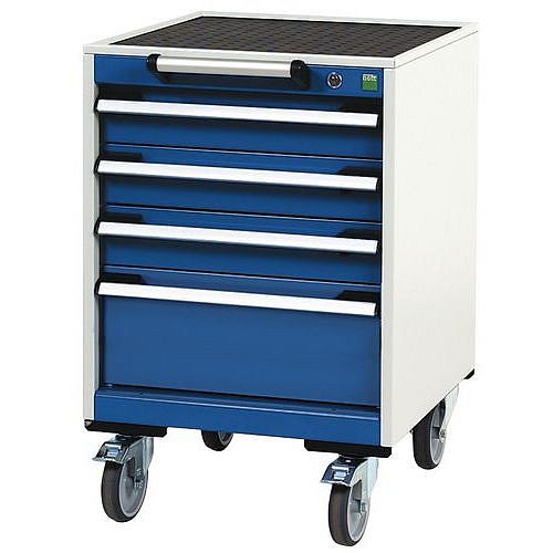 Mobilní zásuvková skříň Bott Cubio, 78,5 x 52,5 x 52,5 cm, 4 zásuvky, rohož, šedá-modrá