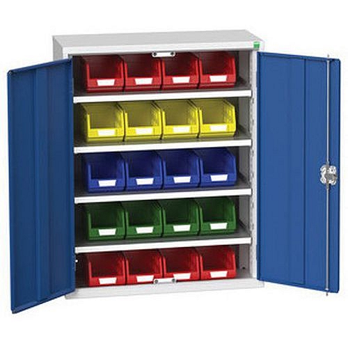 Skříň Bott Verso s boxy, 100 x 80 x 35 cm, 4 police, 20 boxů, šedá-modrá