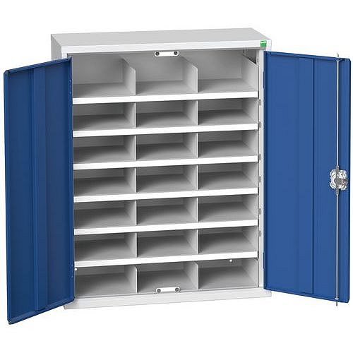 Kovová dílenská skříň Bott Verso s přihrádkami, 100 x 80 x 35 cm, 21 přihrádek, šedá-modrá