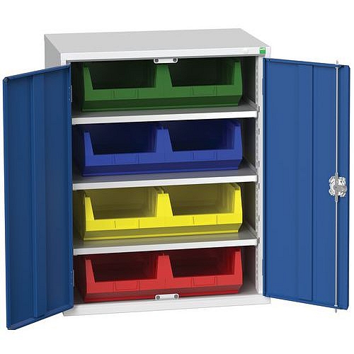 Skříň Bott Verso s boxy, 100 x 80 x 55 cm, 3 police, 8 boxů, šedá-modrá