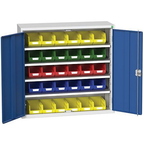 Skříň Bott Verso s boxy, 100 x 105 x 35 cm, 4 police, 30 boxů, šedá-modrá