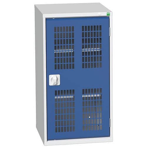 Dílenská skříň policová Bott Verso, drátěné dveře, 100 x 52,5 x 55 cm, 2 police, šedá-modrá