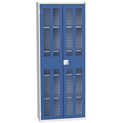 Dílenská skříň policová Bott Verso, drátěné dveře, 4 police, 200 x 80 x 35 cm, šedá-modrá