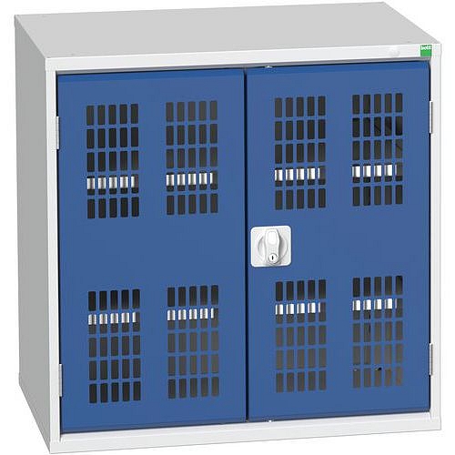 Dílenská skříň policová Bott Verso, drátěné dveře, 80 x 80 x 55 cm, 2 police, šedá-modrá