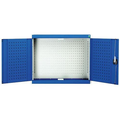 Závěsná skříňka Bott Cubio, zadní panel typu perfo, 70 x 65 x 32,5 cm, šedá-modrá