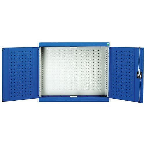 Závěsná skříňka Bott Cubio, zadní panel typu perfo, 70 x 80 x 32,5 cm, šedá-modrá