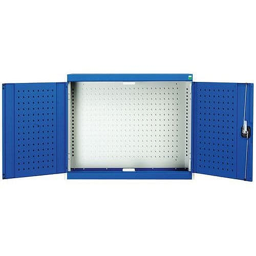 Závěsná skříňka Bott Cubio, zadní panel typu perfo, 70 x 52,5 x 32,5 cm, šedá-modrá