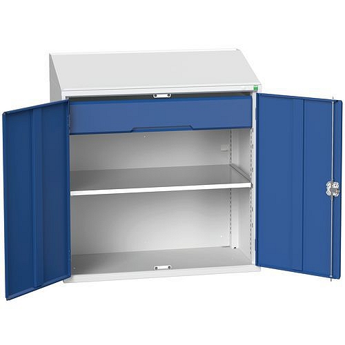 Skříňka s psacím pultem Bott Verso, 113 x 105 x 55 cm, 1 police, 1 zásuvka, šedá-modrá