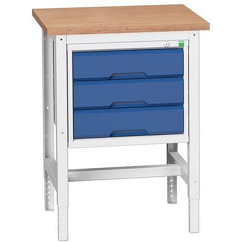 Dílenský stůl Bott Verso, 78-93 x 70 x 60 cm, 3 zásuvky, multiplex, šedá-modrá