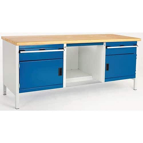 Dílenský stůl Bott Cubio Storage, 84 x 200 x 75 cm, 2 skříňky, 2 zásuvky, police, linoleum, šedá-modrá