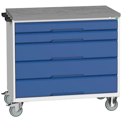 Mobilní pracovní stůl se zásuvkami Bott Verso, 98 x 105 x 60 cm, 5 zásuvek, linoleum, šedá-modrá
