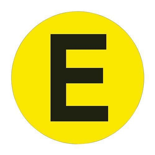 Kulatá samolepicí značka na zem, písmeno E