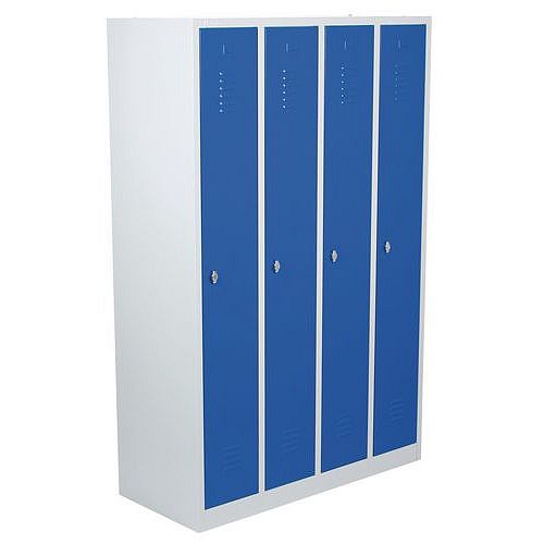 Svařovaná šatní skříň, 4 oddíly, šedá/modrá, otočný uzávěr - Manutan Expert DURO PROFI