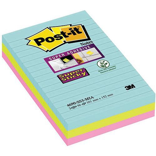 Samolepící bločky Post-it® - velikost 101 mm, sada 3 kusy, počet listu v bloku 90