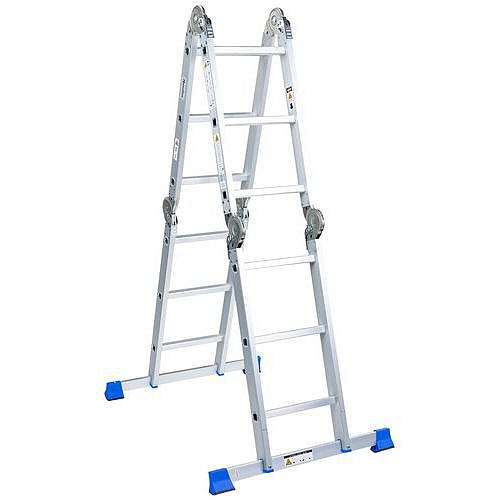 Kloubový hliníkový žebřík Manutan Expert s podlážkou, 4 x 3 příčky