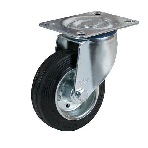 Gumové transportní kolo s přírubou, průměr 125 mm, otočné, válečková ložiska