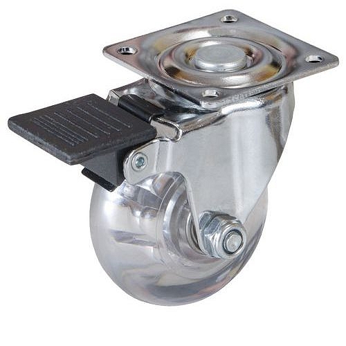 Polyuretanové transportní kolo s přírubou, průměr 75 mm, otočné s brzdou, kuličkové ložisko