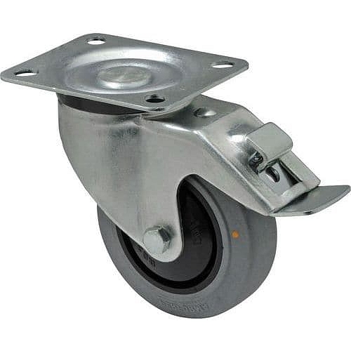 Gumové antistatické transportní kolo s přírubou, průměr 125 mm, otočné s brzdou, kuličkové ložisko