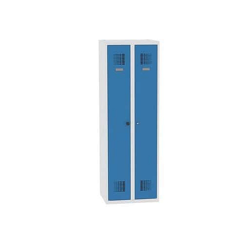 Svařovaná šatní skříň Rachel, 2 oddíly, šířka 600 mm, cylindrický zámek, šedá/modrá