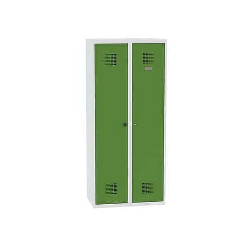 Svařovaná šatní skříň Rachel, 2 oddíly, šířka 800 mm, cylindrický zámek, šedá/zelená