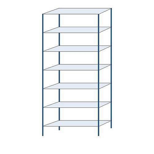 Kovový regál Herkules, základní, 300 x 130 x 40 cm, 770 kg, 7 polic, modrý