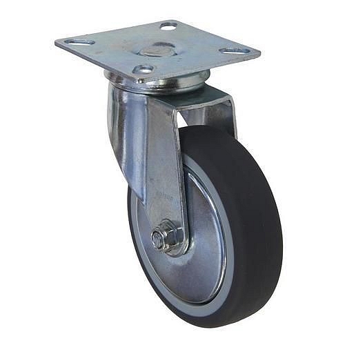 Gumové přístrojové kolo s přírubou, průměr 100 mm, otočné, kluzné ložisko