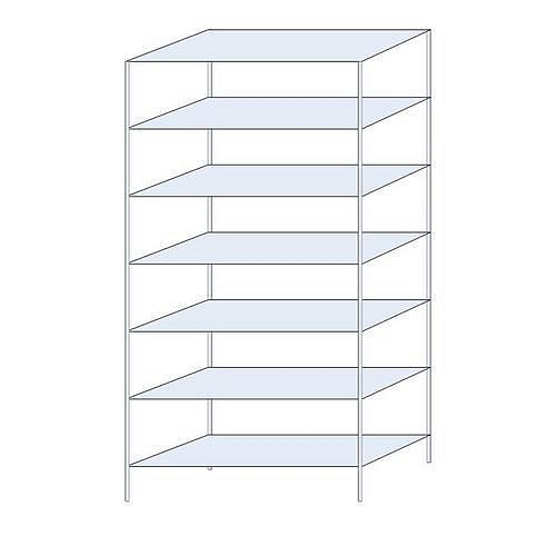 Kovový regál Perun, základní, 300 x 150 x 60 cm, 1 015 kg, 7 polic, pozink