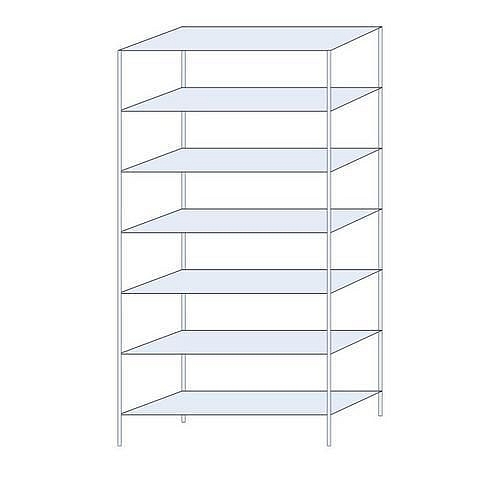 Kovový regál Perun, základní, 300 x 150 x 50 cm, 1 015 kg, 7 polic, pozink